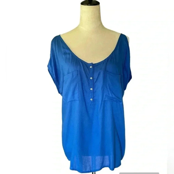 Stradivarius Blue Cold Shoulder‎ Top - Picture 1 of 5